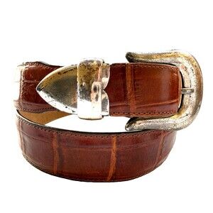Vintage Ann Taylor Croc Print Brown Leather Womens Belt Size XS S Western 24-27"
